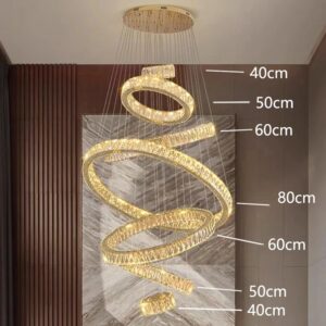 Nowoczesna Kryształowa Lampa Wisząca Loreno Żyrandol Glamour Okrągłe Ringi w Kolorze Złotym