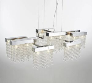 Nowoczesna Kryształowa Lampa Wisząca Rain Żyrandol Glamour w Kolorze Srebrnym