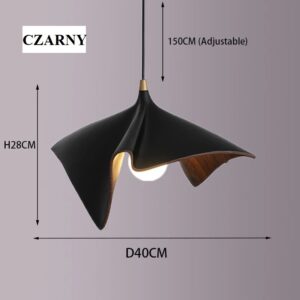 Nowoczesna Lampa Wisząca Wabi-Sabi Volang w Stylu Japońskim w Kolorze Białym, Czarnym i Drewnianym