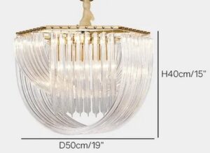 Nowoczesna Elegancka Designerska Lampa Wisząca Hyeres Żyrandol z Przezroczystymi Zakrzywionymi Szkłami w Kolorze Złotym