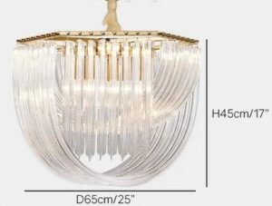 Nowoczesna Elegancka Designerska Lampa Wisząca Hyeres Żyrandol z Przezroczystymi Zakrzywionymi Szkłami w Kolorze Złotym