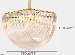 Nowoczesna Elegancka Designerska Lampa Wisząca Hyeres Żyrandol z Przezroczystymi Zakrzywionymi Szkłami w Kolorze Złotym