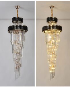 Nowoczesna Kryształowa Lampa Wisząca Elza Żyrandol Glamour w Kolorze Złotym i Czarnym