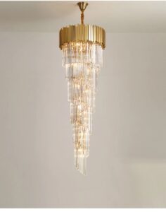 Nowoczesna Kryształowa Lampa Wisząca Gladius Żyrandol Glamour w Kolorze Złotym