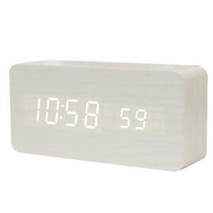 Drewniany zegar cyfrowy budzik z funkcją termometru w kolorze czarnym, białym oraz jasnego i ciemnego drewna