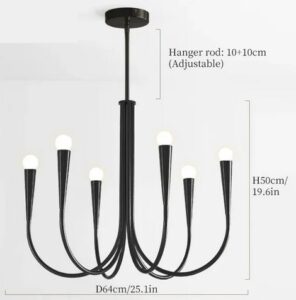 Nowoczesna Skandynawska Metalowa Lampa Wisząca Snoob Żyrandol w Kolorze Czarnym i Złotym