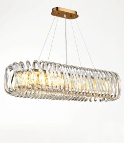 Nowoczesna Ekskluzywna Kryształowa Lampa Wisząca Berella Żyrandol Glamour w Kolorze Złotym. Lampa podłużna nad stół.