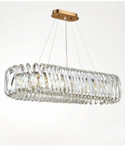 Nowoczesna Ekskluzywna Kryształowa Lampa Wisząca Berella Żyrandol Glamour w Kolorze Złotym. Lampa podłużna nad stół.