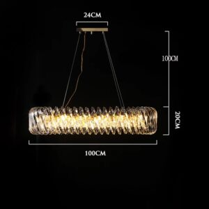 Nowoczesna Ekskluzywna Kryształowa Lampa Wisząca Berella Żyrandol Glamour w Kolorze Złotym. Lampa podłużna nad stół.