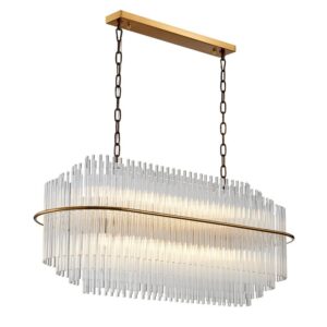 Nowoczesna szklana lampa wisząca East. Żyrandol podłużny w kolorze złotym.