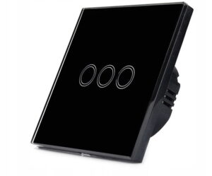 Nowoczesny dotykowy szklany włącznik światła LED potrójny w kolorze czarnym i białym.