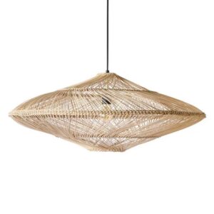 Klasyczna Rattanowa Lampa Wisząca Magali Boho w Kolorze Beżowym i Czarnym 