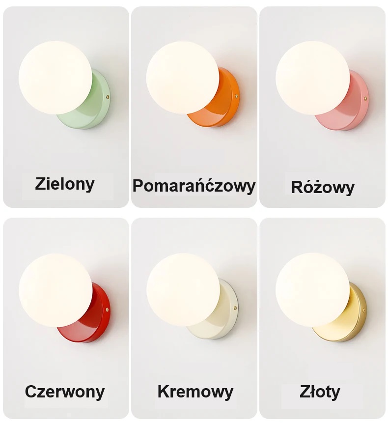 Nowoczesna Klasyczna Metalowa Lampa Ścienna Ball Kinkiet za Szklaną Kulą w Różnych Kolorach