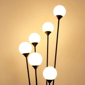 Klasyczna Metalowa Elegancka Lampa Podłogowa Alfi w Kolorze Czarnym, Białym i Złotym z Marmurową Podstawą