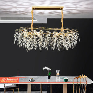 Nowoczesna Kryształowa Lampa Wisząca Nature Żyrandol Złoty Podłużny