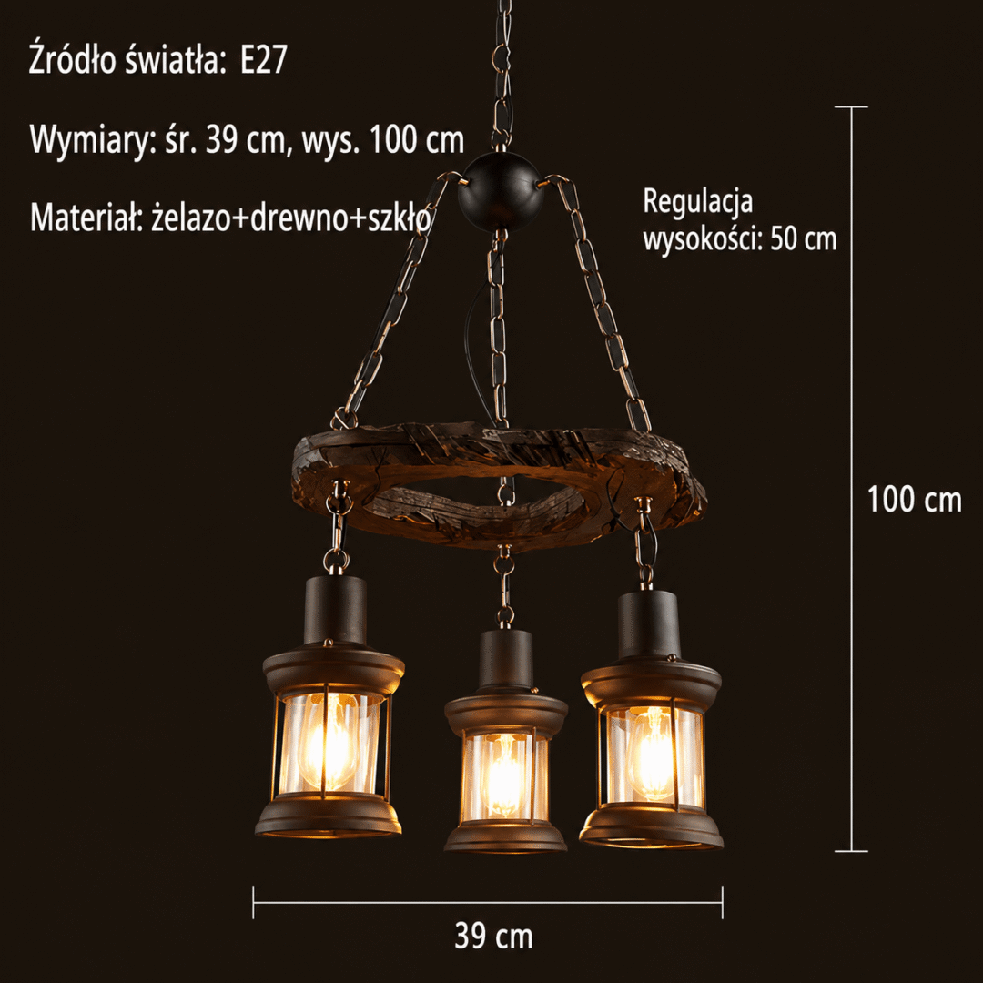 Lampa wisząca rustykalna z drewnianym kołem 3