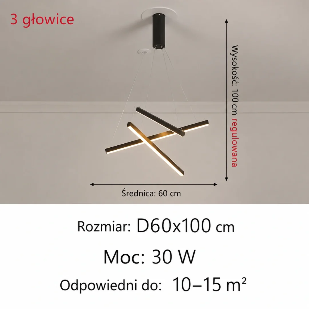 Geometryczna lampa wisząca LED z krzyżującymi się ramionami 3