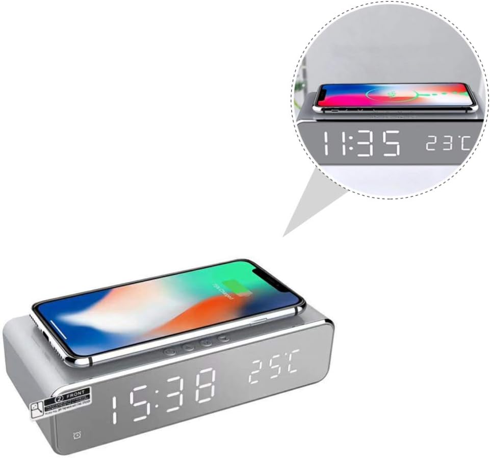 Lustrzany Zegar Budzik Termometr Bezprzewodowa Ładowarka - obrazek 9