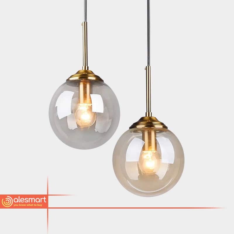 Nowoczesna lampa wisząca szklana kula złoty pierścień - obrazek 3