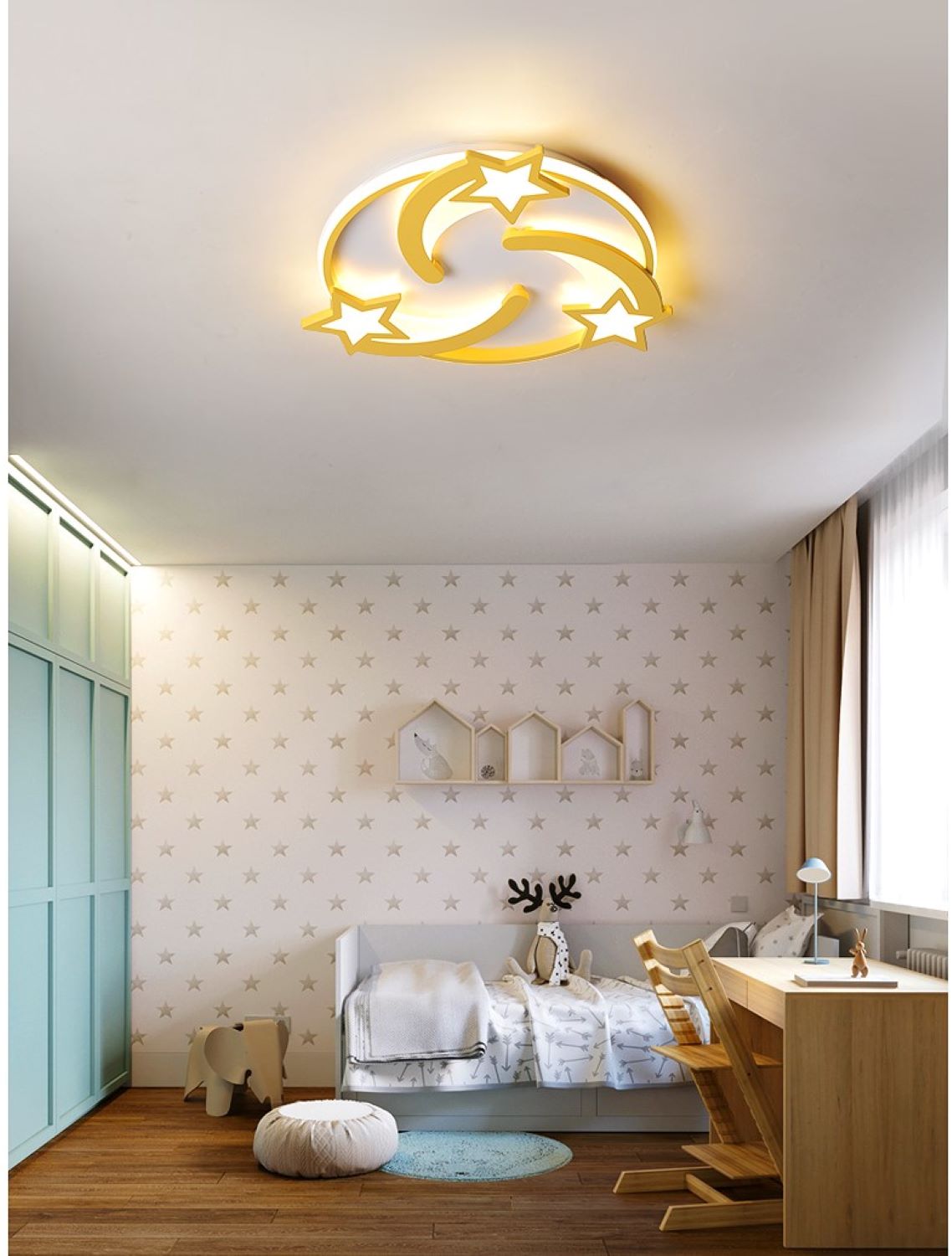 Lampa Sufitowa Spadające Gwiazdy Do Pokoju Dziecięcego LED Złota - obrazek 3