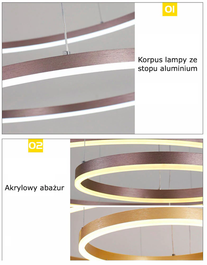 Lampa Wisząca Ring LED 2/3/4/5 Żyrandol Nowoczesny - obrazek 11