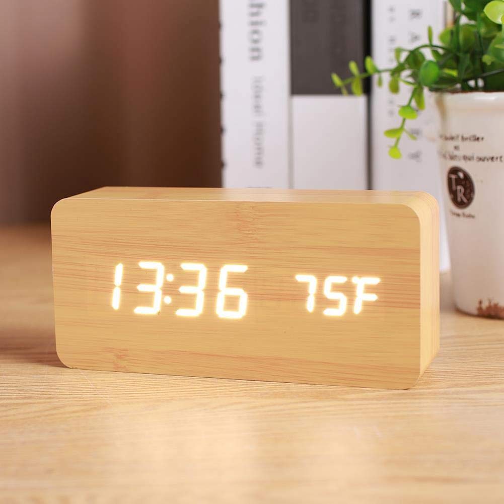 Prostokątny Drewniany Zegar Budzik Termometr - obrazek 19