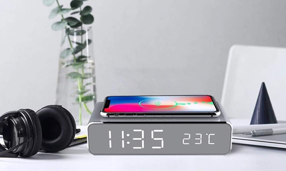 Lustrzany Zegar Budzik Termometr Bezprzewodowa Ładowarka - obrazek 10