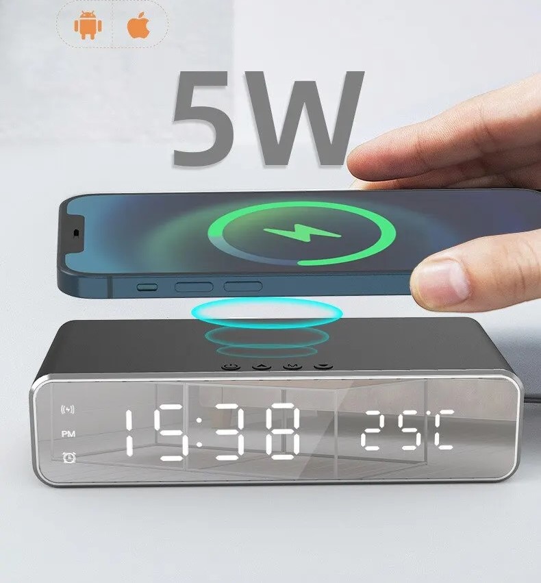 Lustrzany Zegar Budzik Termometr Bezprzewodowa Ładowarka - obrazek 16