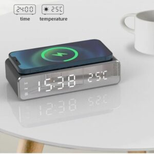 Lustrzany Zegar Budzik Termometr Bezprzewodowa Ładowarka