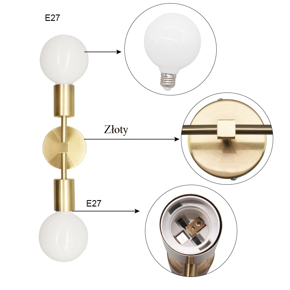 Klasyczna Lampa Ścienna Luna Kinkiet Złoty Loft - obrazek 3