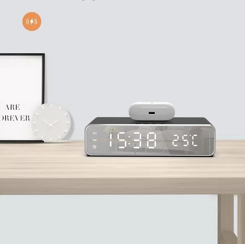 Lustrzany Zegar Budzik Termometr Bezprzewodowa Ładowarka - obrazek 17