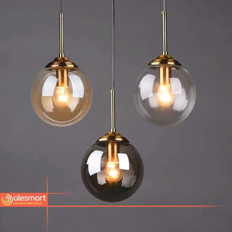 Nowoczesna lampa wisząca szklana kula złoty pierścień - obrazek 4