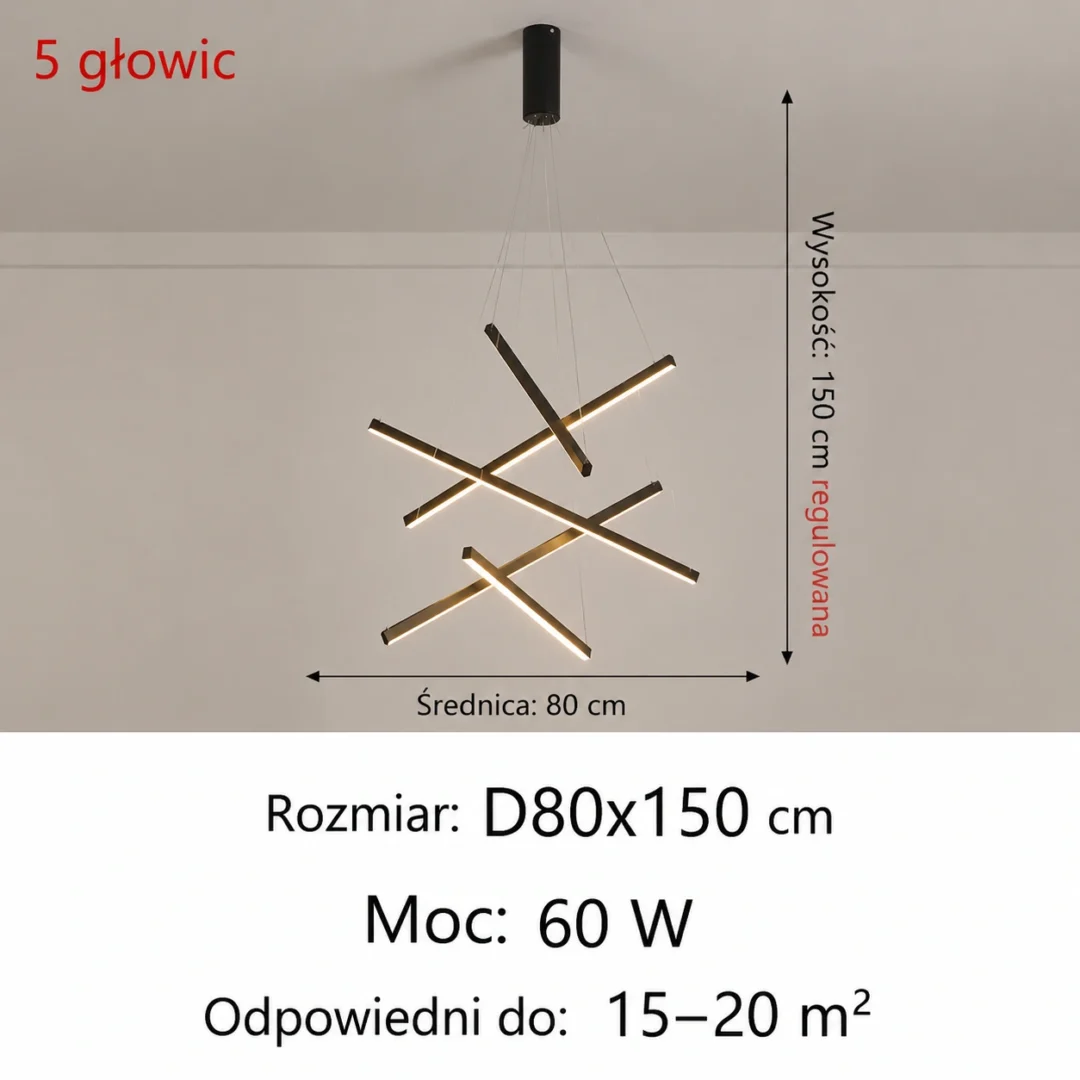 Geometryczna lampa wisząca LED z krzyżującymi się ramionami 5