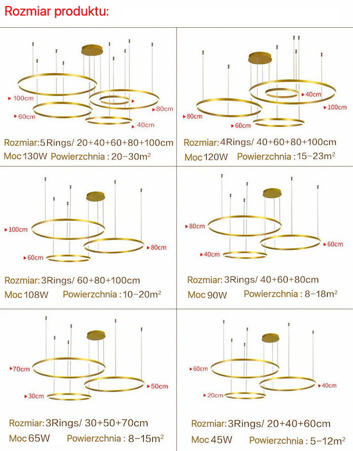 Lampa Wisząca Ring LED 2/3/4/5 Żyrandol Nowoczesny - obrazek 12