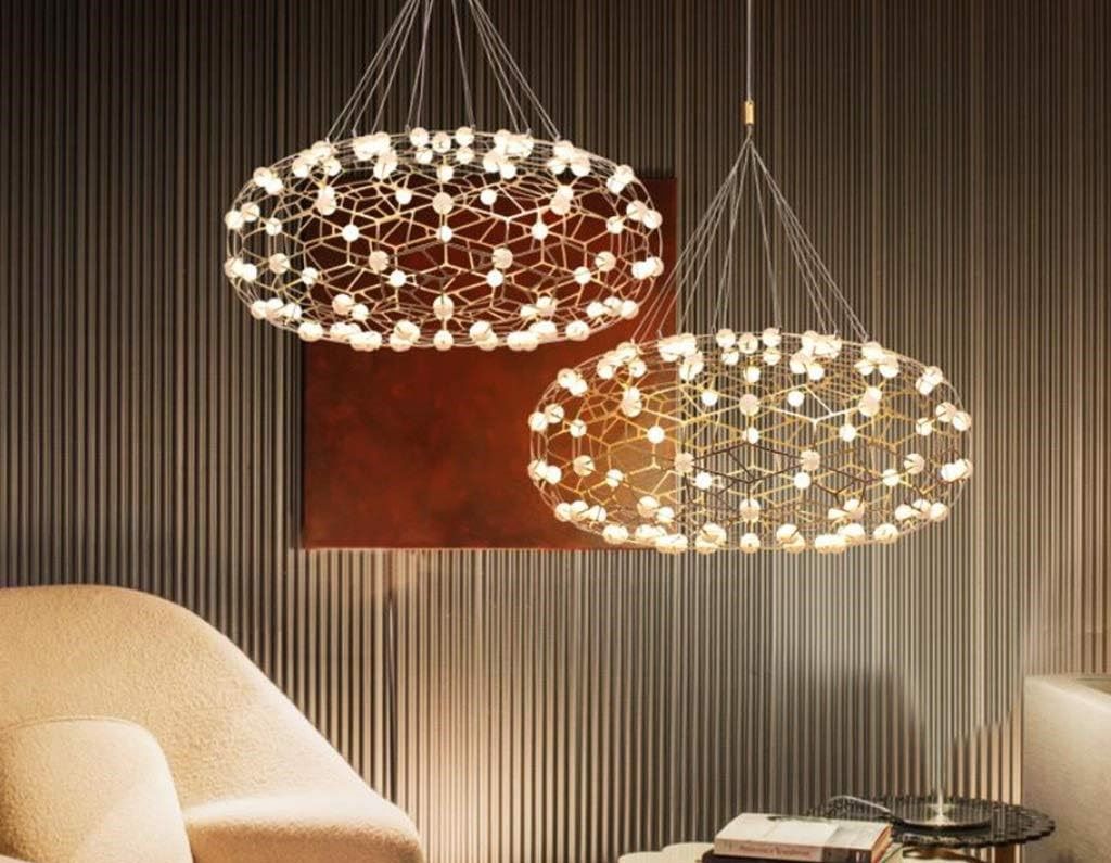 Nowoczesna Lampa Wisząca Mesh Chendelier Żyrandol Złoty