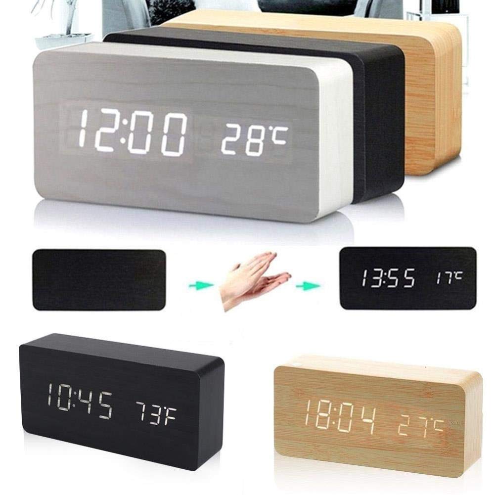 Prostokątny Drewniany Zegar Budzik Termometr - obrazek 4