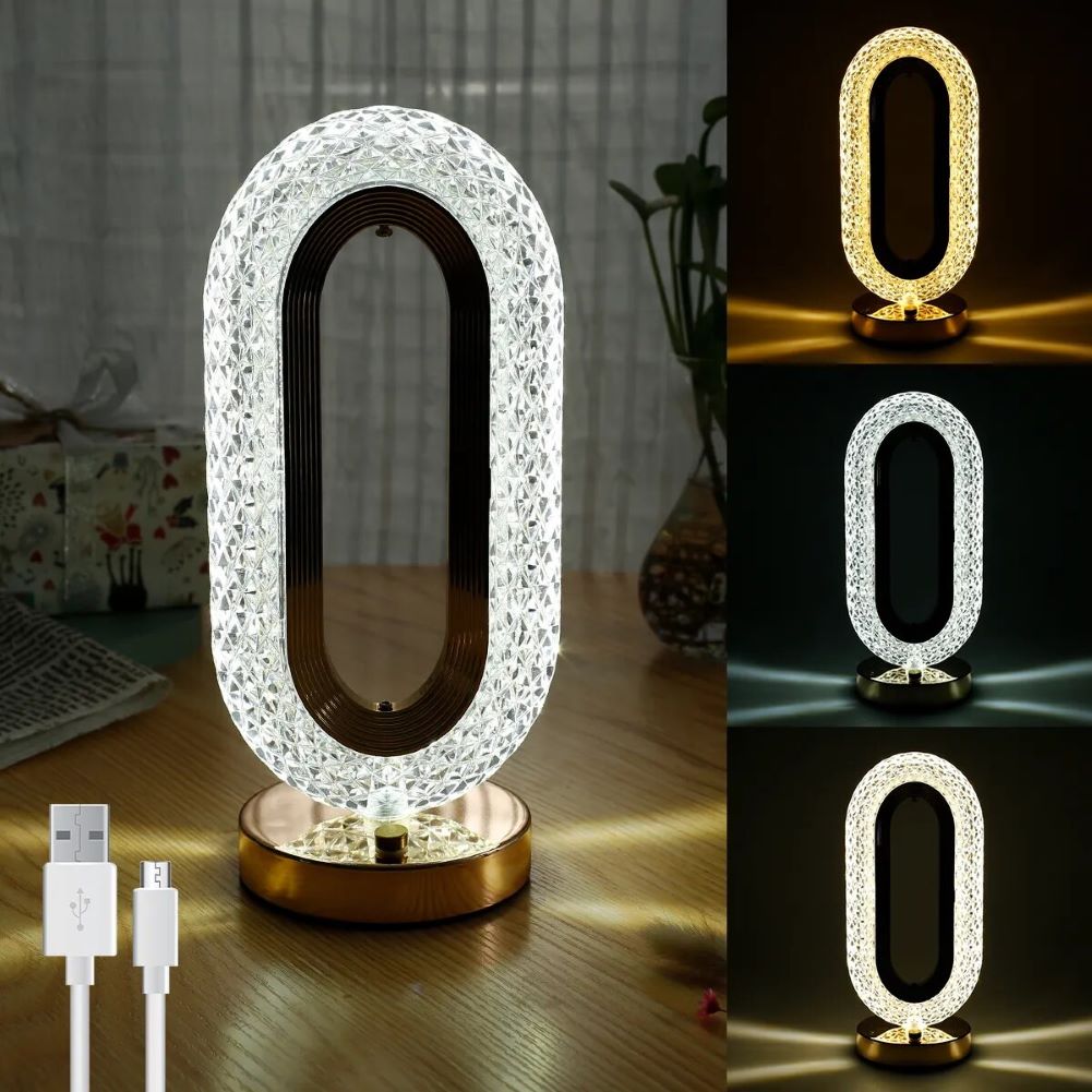 Lampa Stołowa Nocna Glamour Crystal LED USB Złoty - obrazek 6