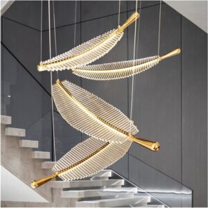 Nowoczesna Lampa Wisząca Leaf Żyrandol Złoty