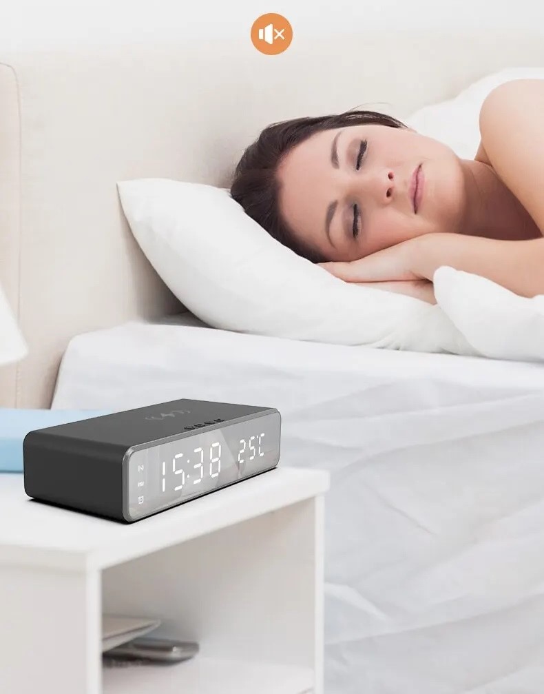 Lustrzany Zegar Budzik Termometr Bezprzewodowa Ładowarka - obrazek 4