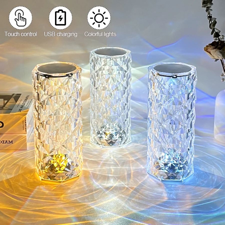 Lampa Stołowa Nocna Glamour Róża LED USB - obrazek 3