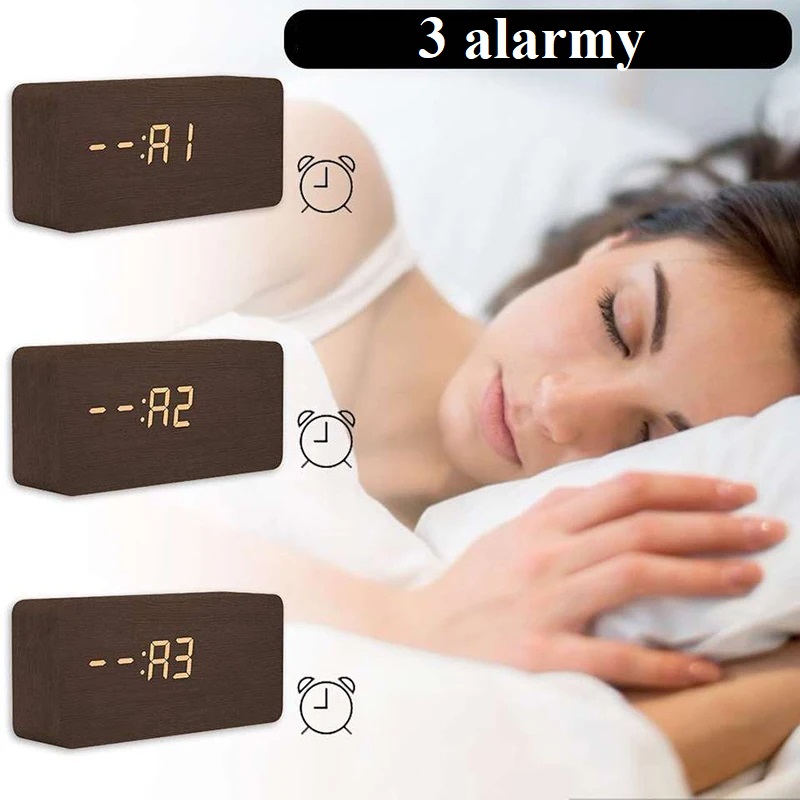 Prostokątny Drewniany Zegar Budzik Termometr - obrazek 10