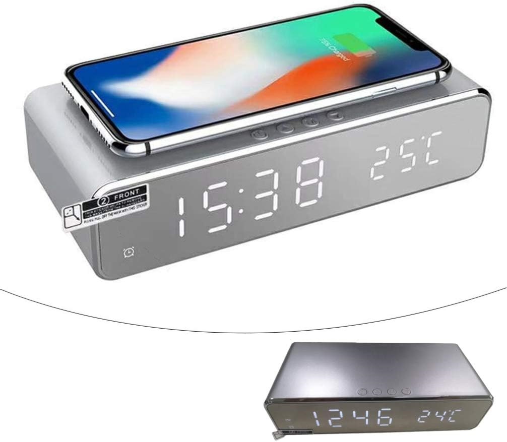 Lustrzany Zegar Budzik Termometr Bezprzewodowa Ładowarka - obrazek 2