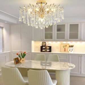 Kryształowa Okrągła Lampa Sufitowa Icicle Żyrandol Glamour