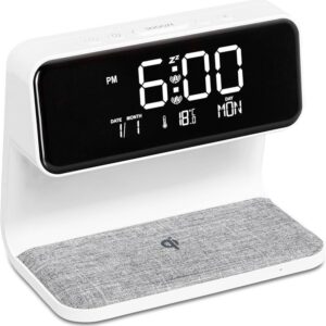 Zegar Budzik Lampka Bezprzewodowa Ładowarka Biały