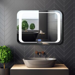 Lustro łazienkowe Timer prostokątne z oświetleniem LED z ramą