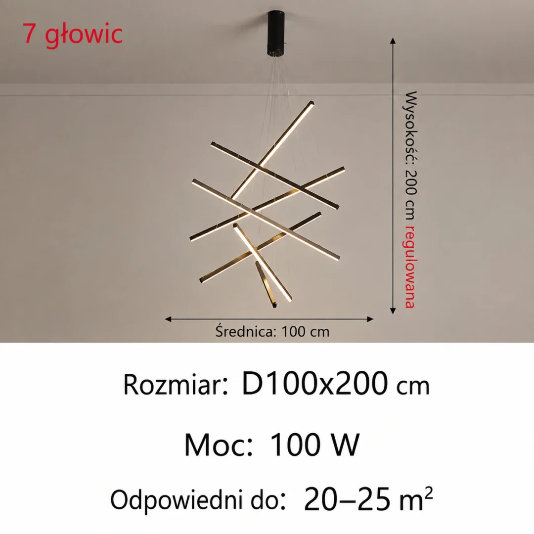 Geometryczna lampa wisząca LED z krzyżującymi się ramionami 7