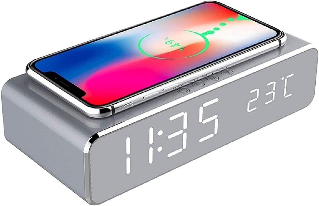 Lustrzany Zegar Budzik Termometr Bezprzewodowa Ładowarka - obrazek 12