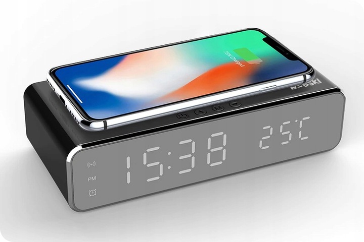 Lustrzany Zegar Budzik Termometr Bezprzewodowa Ładowarka - obrazek 5