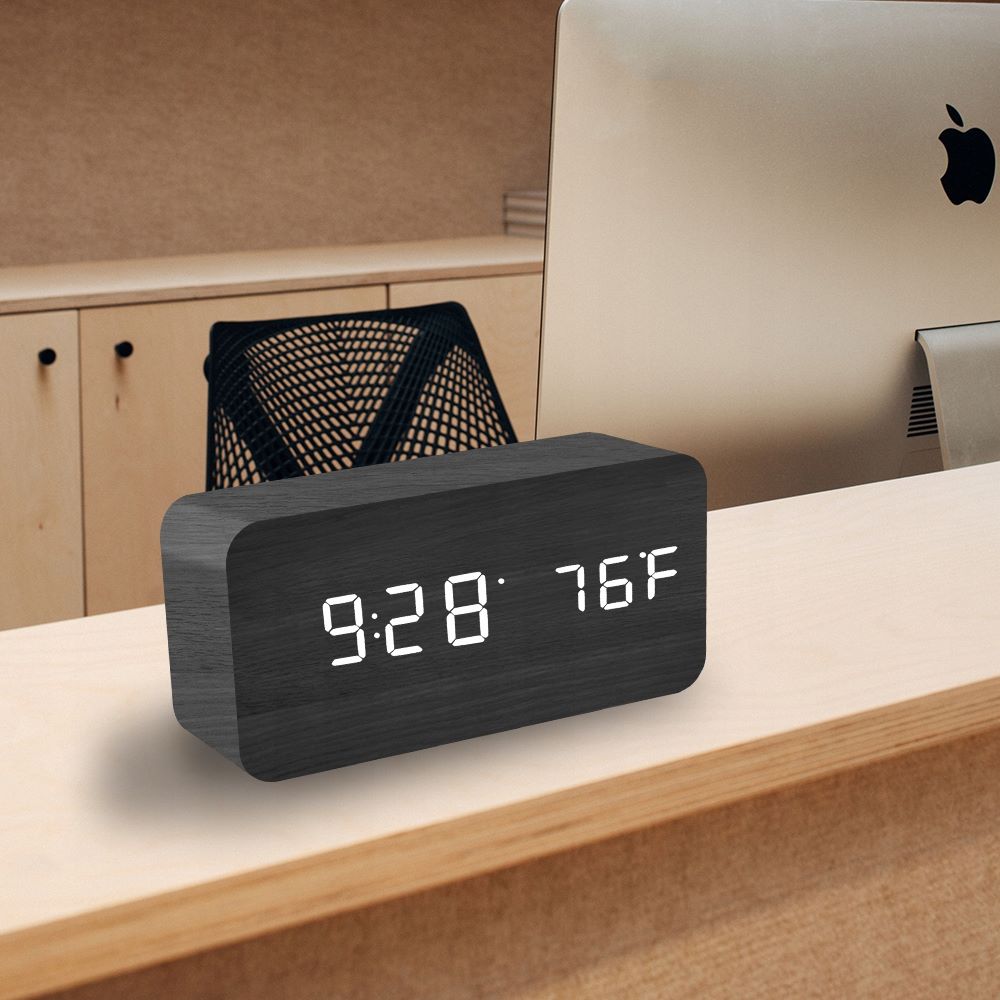 Prostokątny Drewniany Zegar Budzik Termometr - obrazek 18