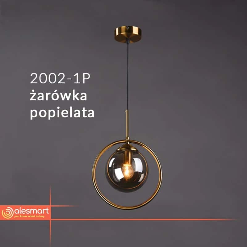 Nowoczesna lampa wisząca szklana kula złoty pierścień - obrazek 6